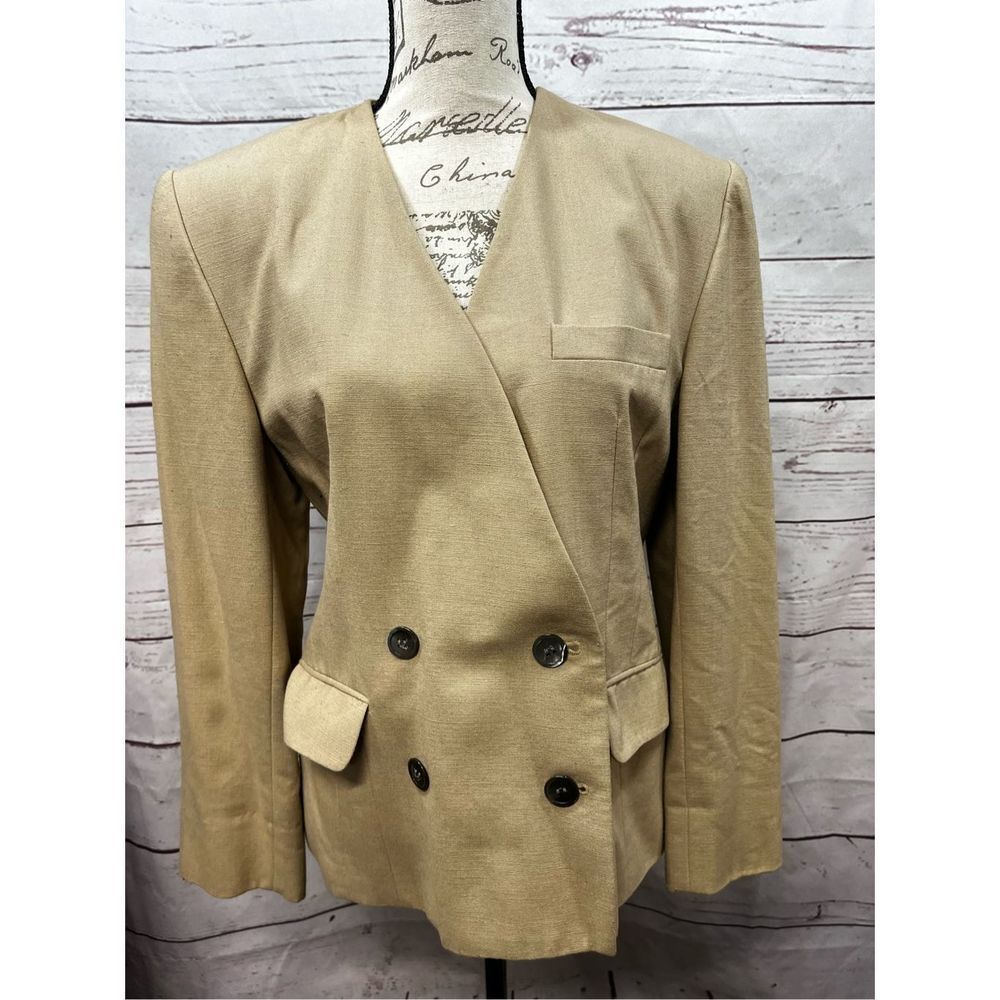 JH Collectibles‎ Women's Tan Linen Blend Double Breasted Blazer Size 10